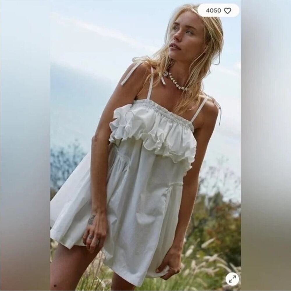 NWT Free People Free-est Have A Thing For You Ruffle Mini Dress White Large New